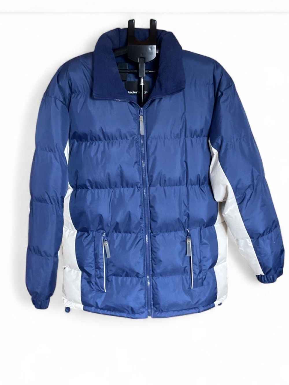 Men's Blue and White Insulated Puffer Jacket - Zip Front